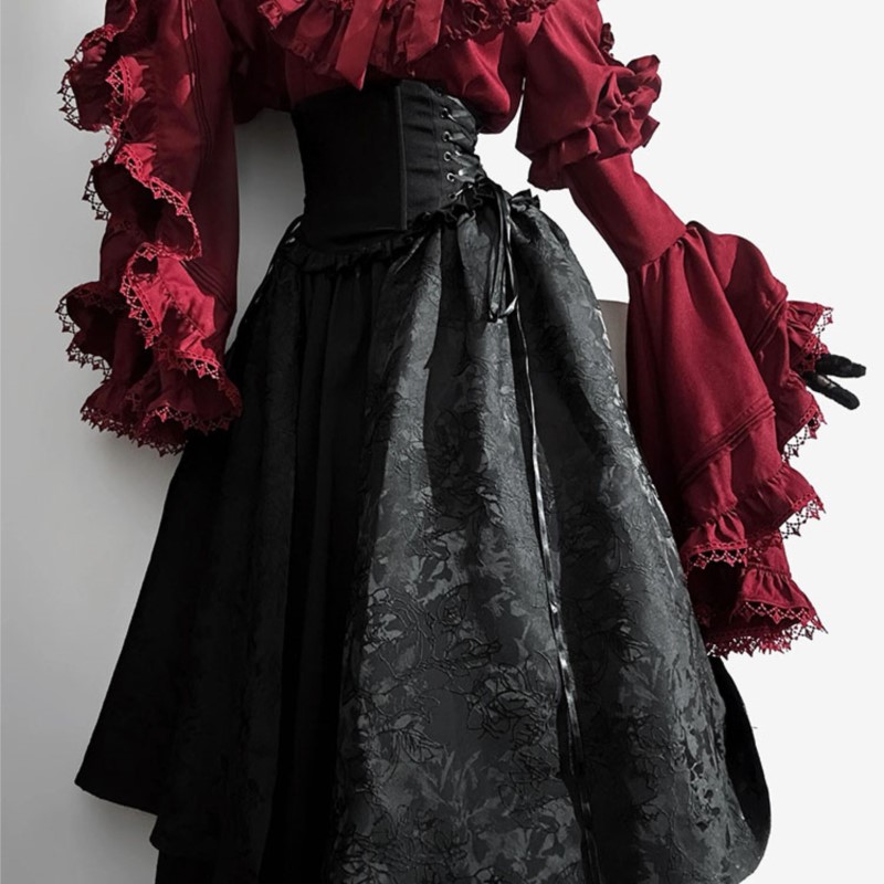 Women'S Red Formal Wear - Halloween-jurk zwart en rood Gotische stijl