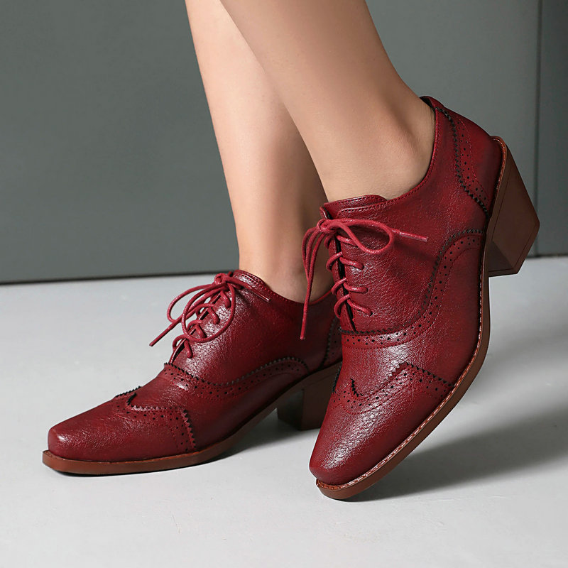 Pump Heel Block - Dames Oxford Schoenen Puntneus Wedge Pump