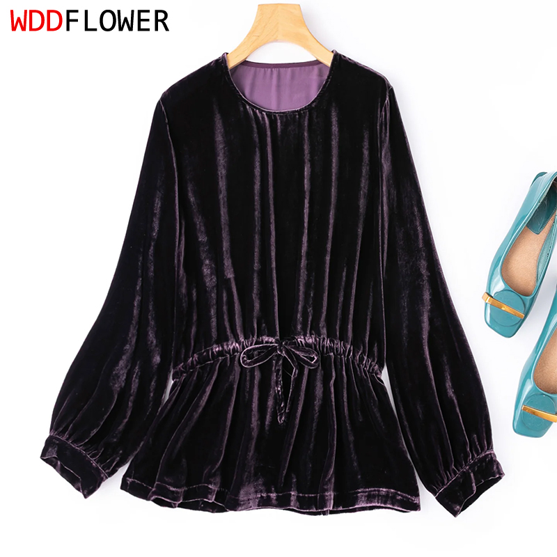 Silk Blouse - 100% Mulberry zijden voering, dames fluwelen